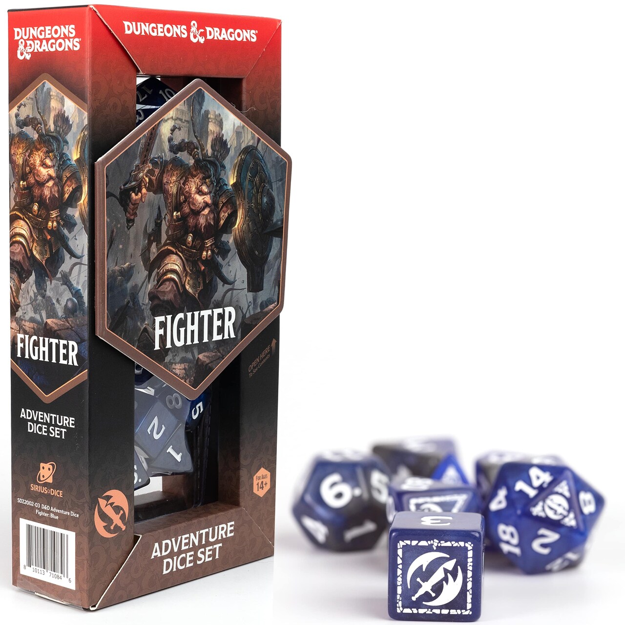 Dungeons & Dragons: D&D Adventure Dice: Fighter - Blue - 17pc RPG Die Set, Class Symbols, Roleplaying Game Accessory, Sirius Dice, Officially Licensed
